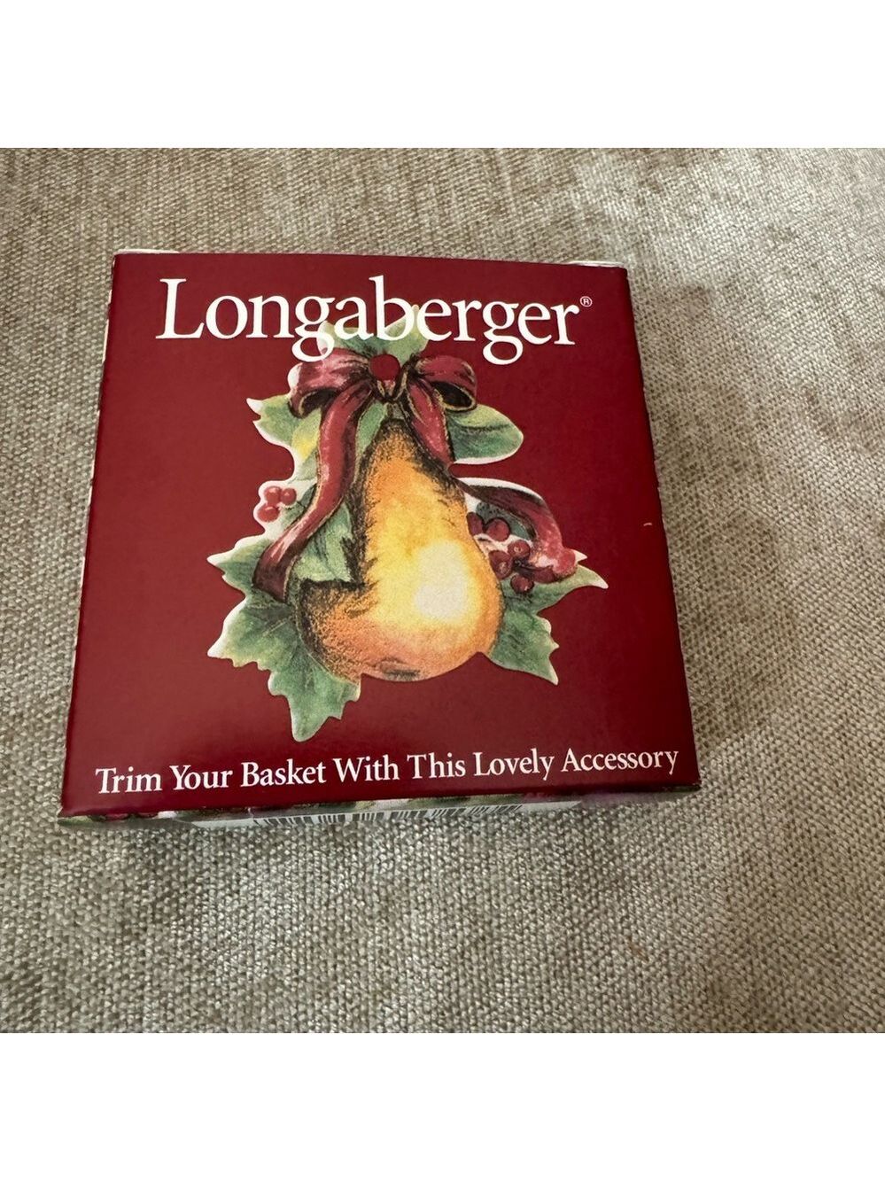 Longaberger Basket Tie On - VINTAGE CHRISTMAS - EUC - Pear and Holly